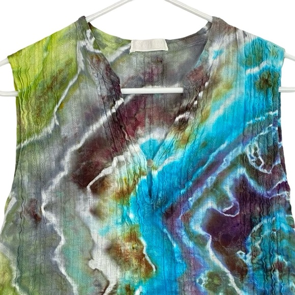 CP Shades Tie Dye Tank Top Womens Size XS Geode Hand Dyed Shirt Gray Turquoise - Picture 3 of 11